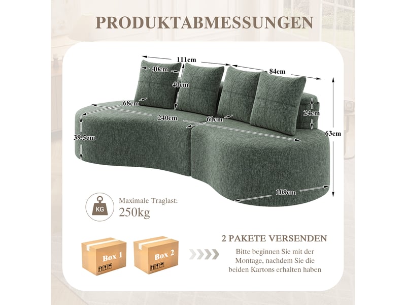  Canapé droit fixe 4 places lin vert canapé compressible - Conforama C