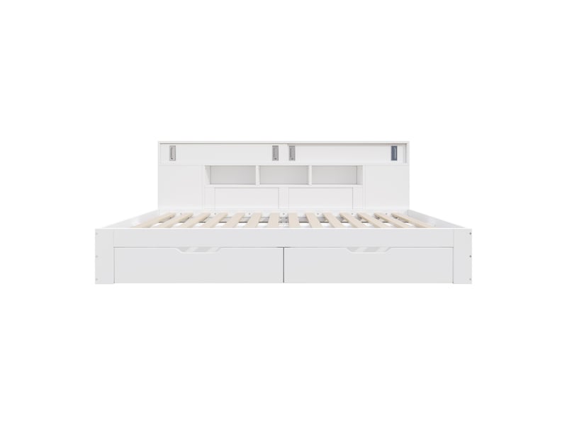  Lit enfant 140x190 cm avec tiroirs - armoire à portes coulissantes - étagères réglables - lit multifonctionnel - blanc  - Conforama W