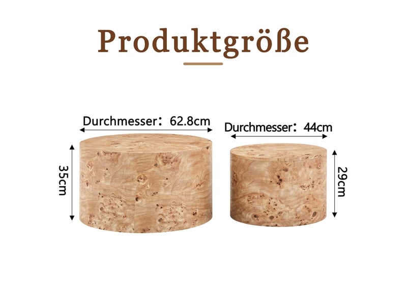 Tables basses gigognes rondes avec rangement et couvercle amovible, finition bois clair en mdf pour salon 62,8 × 35 cm - Conforama C