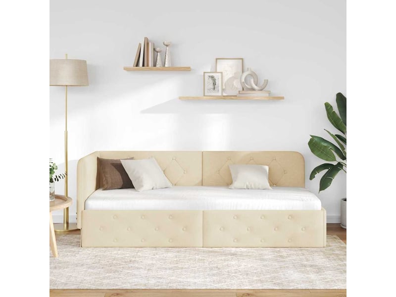  Lit simple- lit adulte -  cadre de lit d'angle crème 80 x 200 cm tissu  - Conforama C