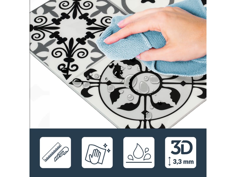  Crédence adhésive murale 3d motifs carreaux de ciment 4 pièces 25x25 cm  - Conforama D