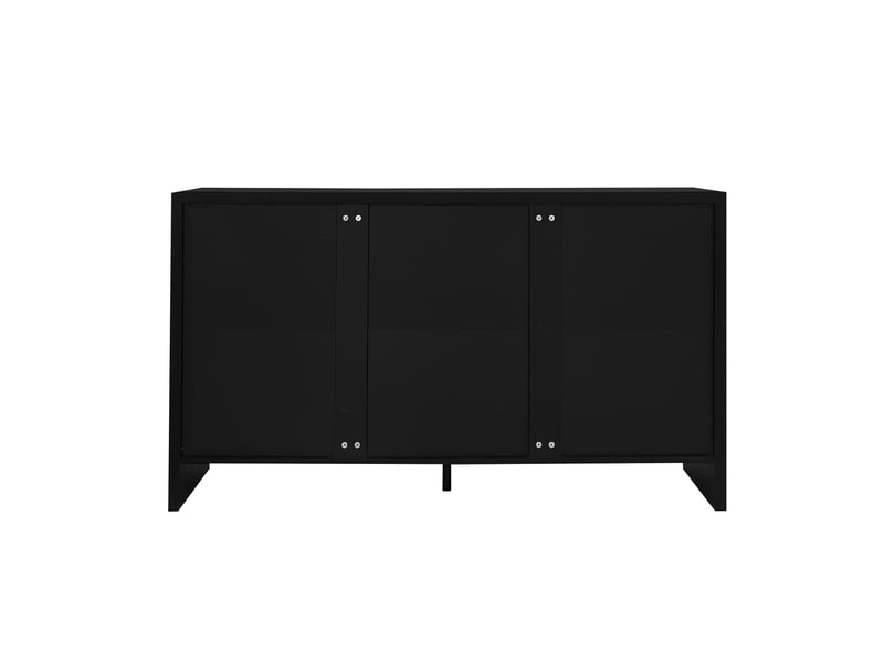  Buffet bas 140 x 38 x 80 cm avec poignées dorées, 4 portes et tablettes réglables, en panneau de particules, noir  - Conforama D