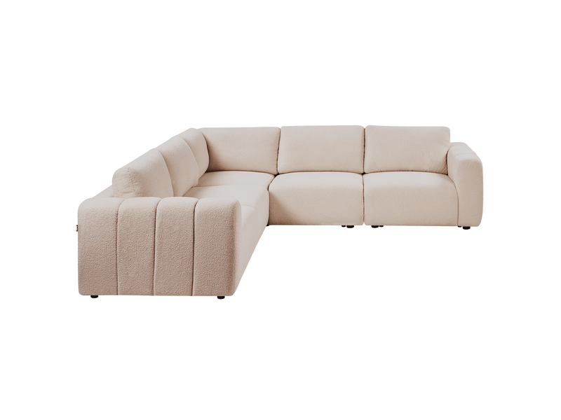 Canapé d'angle modulable 5 places kivvik bouclé beige côté droit  - Conforama D