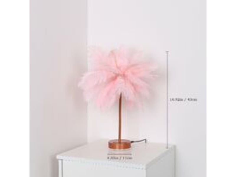  Lampe de chevet led, forme pissenlit, fil de cuivre, plume rose romantique  - Conforama C