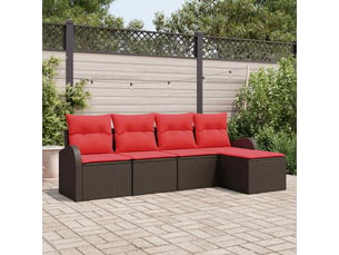 Vidaxl ensemble de canapés 5 pcs marron et rouge polyrotin