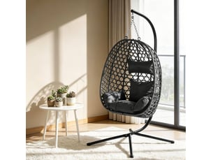 Chaise suspendue 105x105x195 cm anthracite en métal et pe rotin, hauteur réglable et support inclus