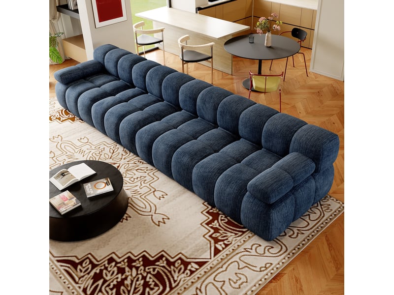 Canapé 4 places sans montage 400x100x68 cm en tissu chenille bleu - Conforama W