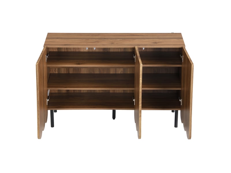 Buffet bas 120 x 35 x 80 cm moderne sans poignée portes ondulées pieds réglables, rayonnages réglables, mdf noyer  - Conforama E