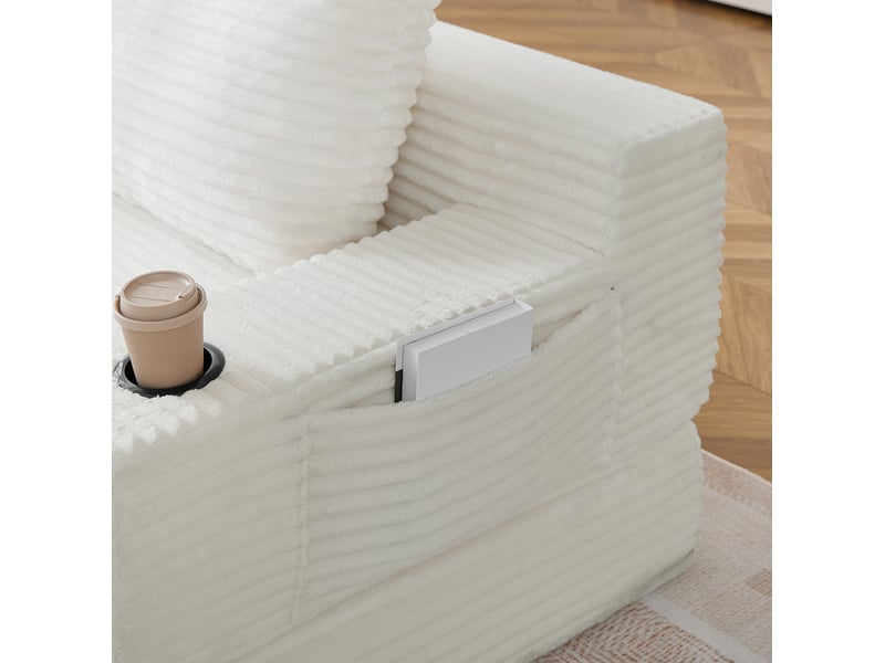 Canapé droit convertible 2 places blanc en velours, avec porte-gobelets, pour vos moments de détente - Conforama E