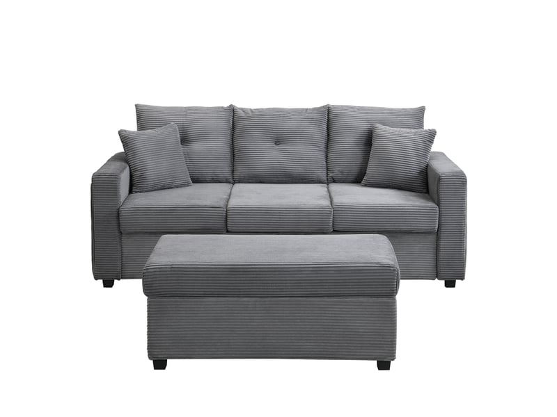 Canapé d'angle 3 places en velours côtelé avec pouf modulable et éclairage led intelligent, 5 coussins inclus, charge 500 kg  - Conforama A