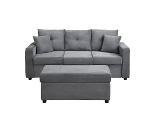 Canapé d'angle 3 places en velours côtelé avec pouf modulable et éclairage led intelligent, 5 coussins inclus, charge 500 kg