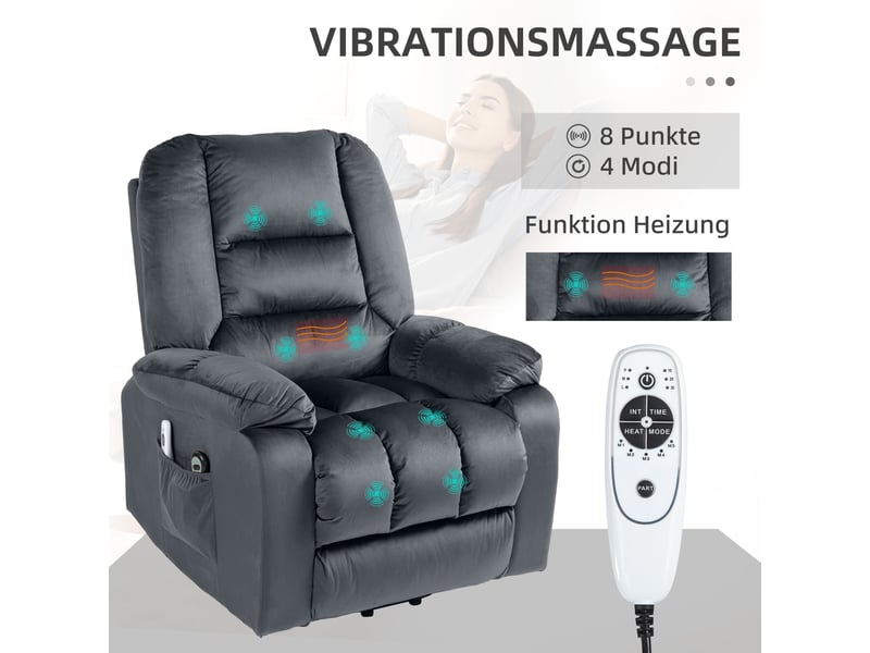 Fauteuil releveur électrique gris, massage et chaleur lombaire, fauteuil relax inclinable à 135° pour salon - Conforama E
