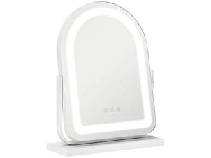 Miroir de maquillage avec lumière led, éclairage réglable, rotation à 360° et commande tactile, 33 x 12 x 44,5 cm, blanc