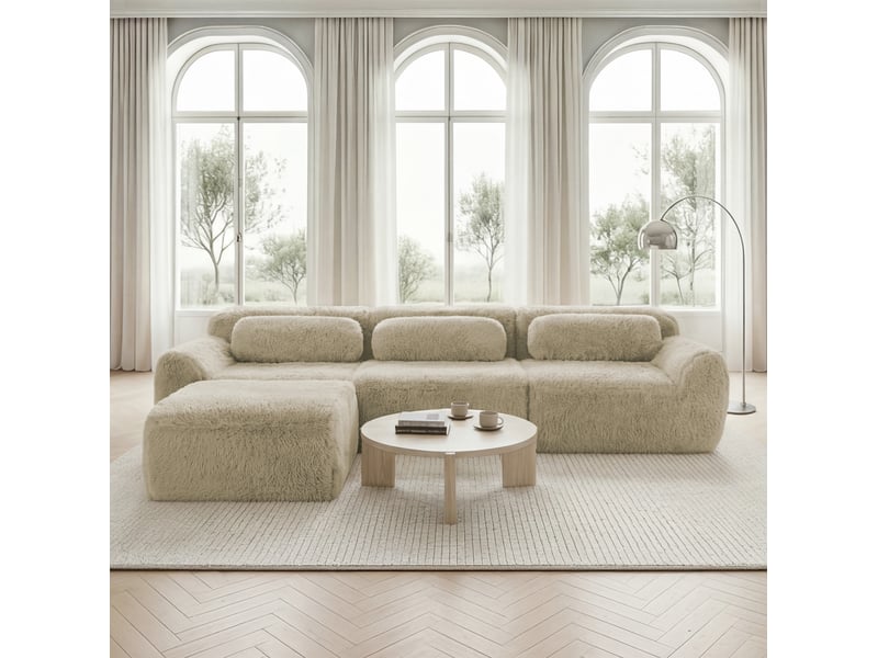  Canapé modulaire en l 291x179x73 cm 3 places sans montage avec coussins sans cadre kaki clair  - Conforama C
