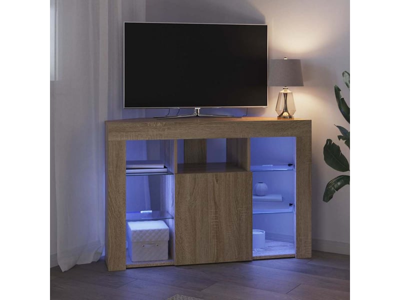  Meuble tv - banc tv - meuble de rangement led d'angle 100x40x68cm chêne sonoma  - Conforama E