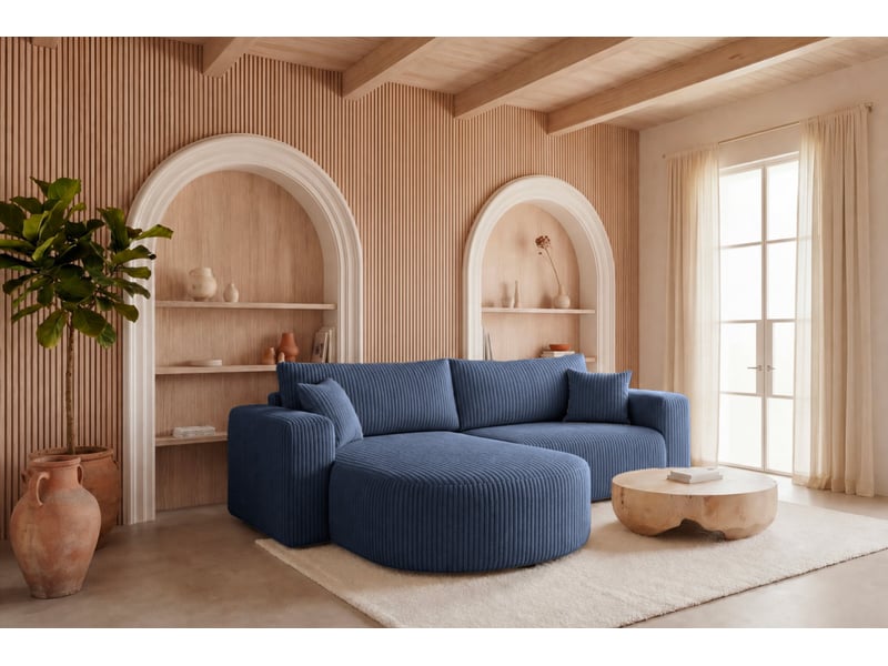 Emma - canapé d'angle convertible gros velours côtelé 4 places bleu - Conforama B
