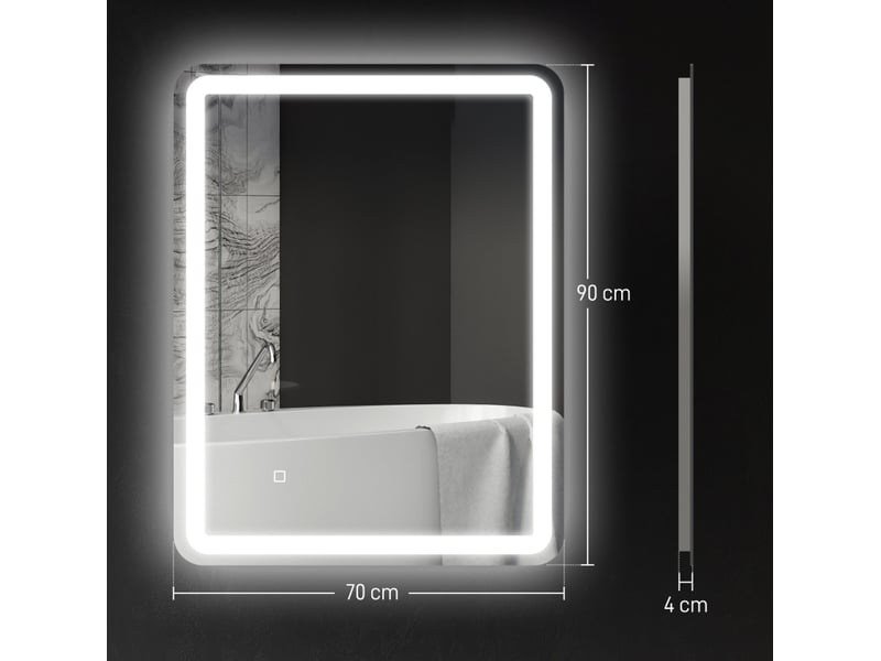  Miroir de salle de bains éclairé 70x90 cm tactile anti-buée argent  - Conforama E