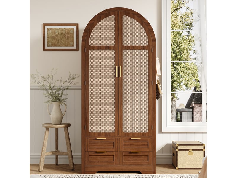 Armoire 2 portes avec penderie et 4 tiroirs 80x50x180 cm coloris noyer - Conforama B