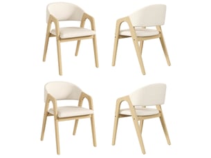Lot de 4 chaises de salle à manger avec accoudoirs, bois et tissu en lin beige