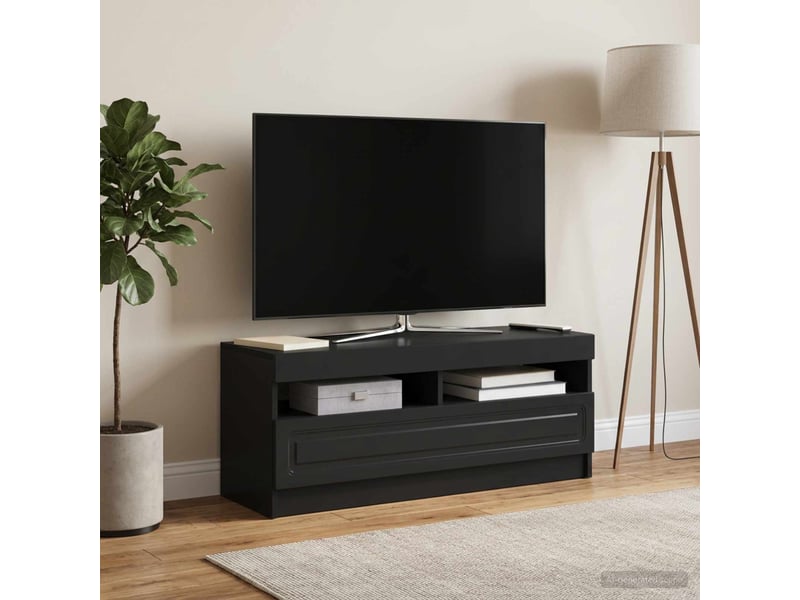 Meuble tv - banc tv - meuble de rangement led noir bois d'ingénierie - Conforama B