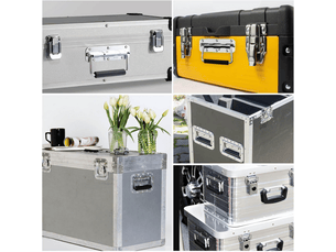 4 pièces de poignées pliantes pour caisses : avec ressort, argentées, 110 mm, pour valises, flight cases, mallettes et caisses à outils
