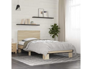 Lit adulte, lit simple, cadre de lit avec tête de lit chêne sonoma 80x200cm cf2580