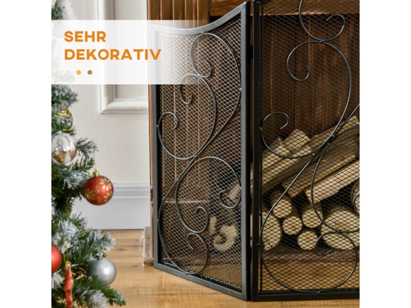 Pare-feu de cheminée pliable à 3 panneaux, métal noir, design vintage, protection du foyer - Conforama E