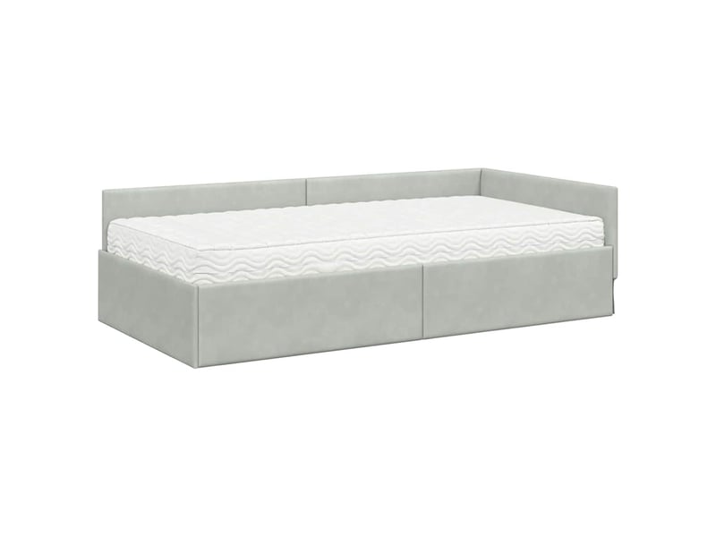  Lit adulte, lit simple, cadre de lit d'angle avec matelas autre 2 pc gris clair velours cf6638  - Conforama D