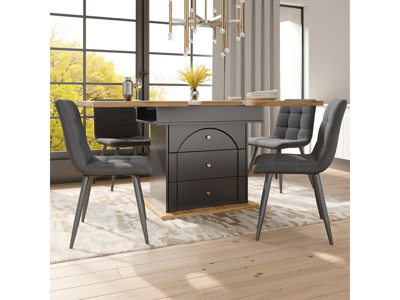 Table extensible 4 à 6 places avec rangement et fermeture douce en mdf 110–140×80×75 cm noir et naturel - Conforama D