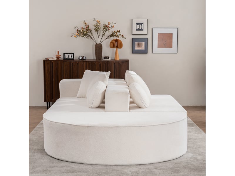 Canapé modulaire convertible 5 places en tissu blanc, mousse haute densité, sans montage pour votre salon - Conforama E