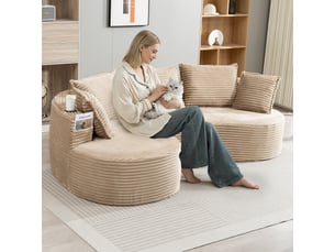 Canapé d'angle gauche fixe <strong>MERAX</strong> <strong>canapé compressible</strong> 3 places Tissu kaki