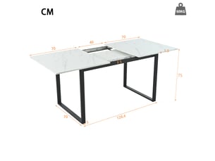 Table à manger rectangulaire extensible 140-180 x 80 cm, plateau mdf effet marbre blanc, piètement en métal, pieds réglables, design moderne