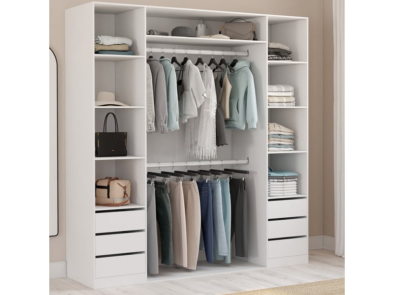 Dressing double tayla 185 x 55 x 200 cm avec étagères + double penderie + tiroirs blanc  - Conforama B