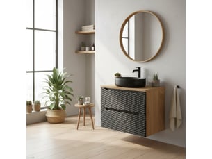 Ensemble de salle de bain yoka noir : meubles sous vasque à tiroirs 70 cm + plan vasque