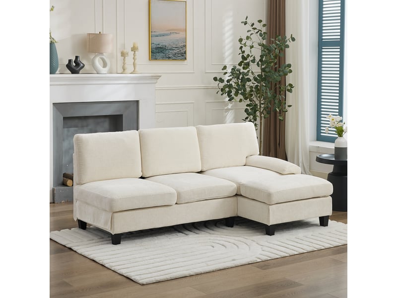  Canapé d'angle convertible 3 places en l, canapé lit tissu lin beige, petit espace, 194x118x81cm  - Conforama C