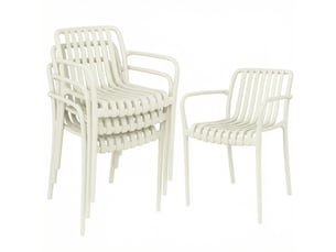 Lot de 4 chaises de jardin empilables avec accoudoirs en pp blanc crème