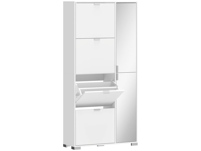  Meuble à chaussures design miroir porte 3 étagères 4 portes blanc  - Conforama A