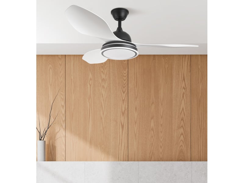  Ventilateur de plafond fabrilamp datoo dc noirblanc 3 pales 122 cm 6 vitesses led 48 w télécommande 182991326 - Conforama D