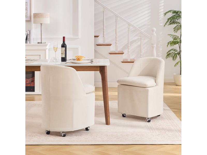  Chaise de salle à manger à roulettes 360° en chenille, lot de 2 evryae  - Conforama D