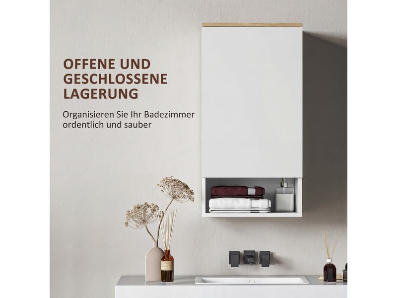  Armoire murale salle de bain blanche, étagères réglables et niche ouverte, 40 x 27 x 77 cm  - Conforama R