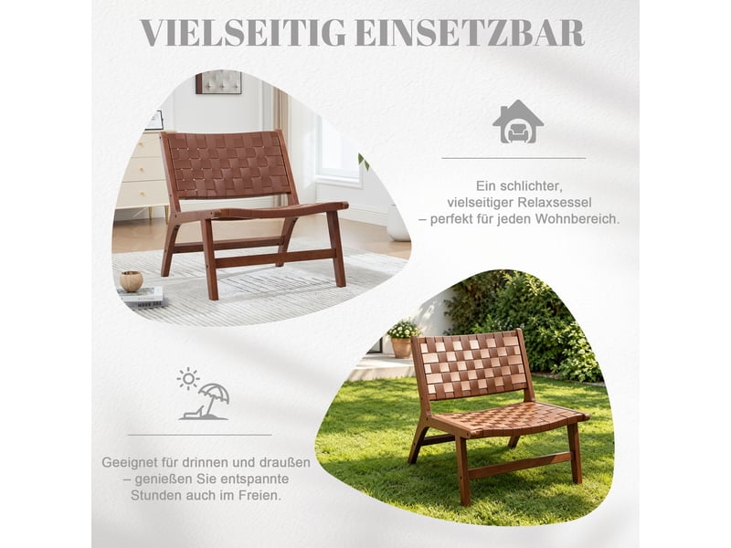 Fauteuil sans accoudoirs,71x66x72 cm,style industriel,pu tressé,marron - Conforama D