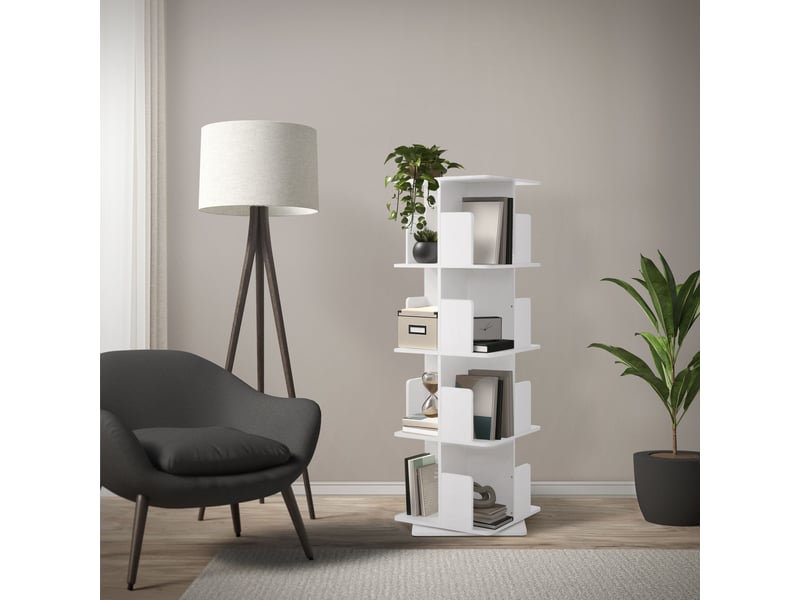 Ml-design bibliothèque tournante enfant 4 niveaux 16 compartiments blanc mat 40x124,5x40 cm étagère pivotante 360 degrés rangement livres et jouets pour salon bureau chambre bébé stable gain de place - Conforama E