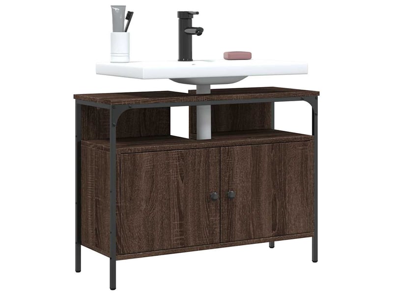  Armoire lavabo salle de bain, meuble de rangement chêne marron 80x30x60 cm shl3093  - Conforama B