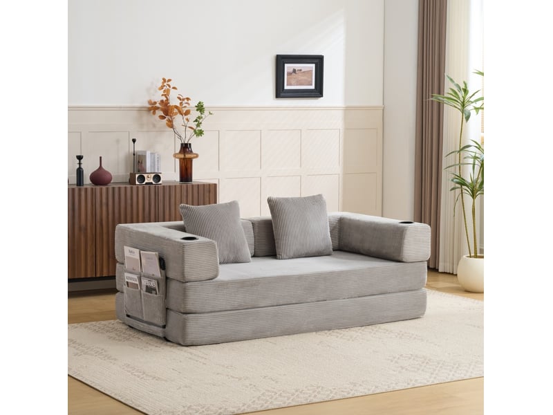 Canapé-lit de sol convertible 185x92,5x60 cm gris clair  - Conforama C