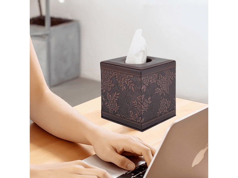  Étui carré en cuir pour boîte à mouchoirs - avec fond magnétique, pour la maison et le bureau - 1 pièce, 16×14×14cm (motif antique)  - Conforama E