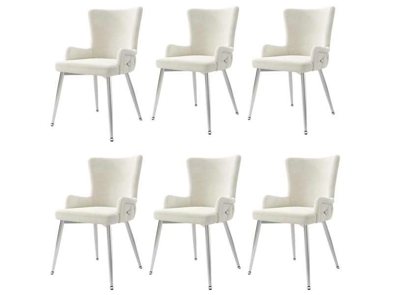 Lot de 6 chaise de salle à manger en velours, 49 x 45 cm – beige et argenté – pieds en métal design chic - Conforama D