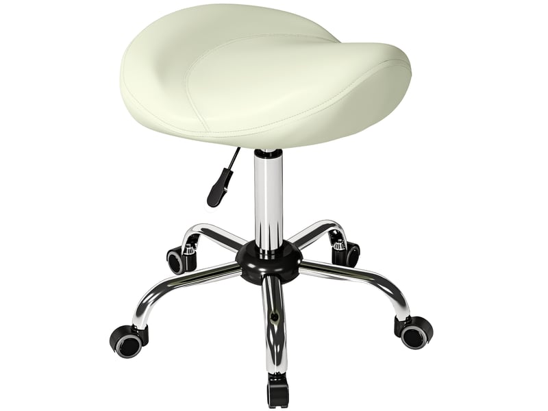  Fauteuil de selle roulant réglable en hauteur, revêtement pu, pour massage, spa, clinique, institut de beauté, tatouage, blanc crème  - Conforama B