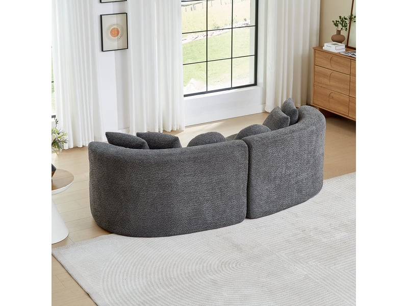  Canapé modulaire 3 places incurvé sans accoudoirs avec 6 coussins, rembourré de mousse en chenille gris anthracite  - Conforama D