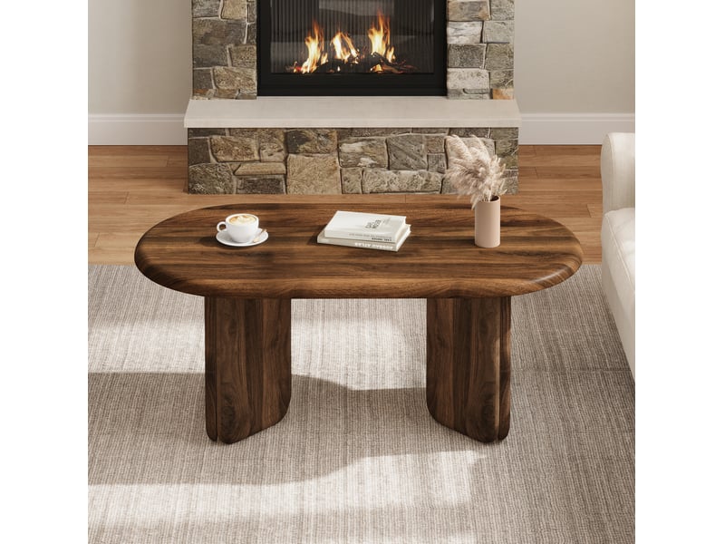  Table basse ovale 99x50x40 cm en mdf finition noyer  - Conforama D