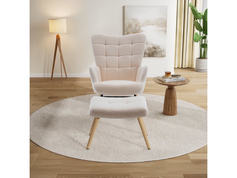  Fauteuil à bascule beige en tissu bouclé avec repose-pieds, dossier haut et assise épaisse homvra  - Conforama D